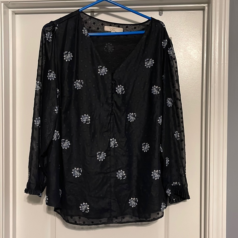 LOFT Navy Dot and Floral Blouse sz 20